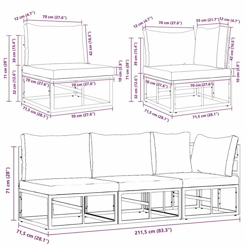 Casa si Gradina - Gradina si terasa - Mobilier exterior - Canapele si fotolii gradina - Seturi de mobilier de exterior cu perna cu perna 3 pcs Negru si antracit - Infinity.ro
