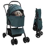 Petshop - Accesorii petshop - Culcusuri si custi - Genti si articole transport - Carucior pentru Pisici Pliante Ajustabil Verde 81 x 47 x 99 cm - Infinity.ro
