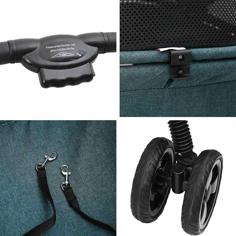 Petshop - Accesorii petshop - Culcusuri si custi - Genti si articole transport - Carucior pentru Pisici Pliante Ajustabil Verde 81 x 47 x 99 cm - Infinity.ro