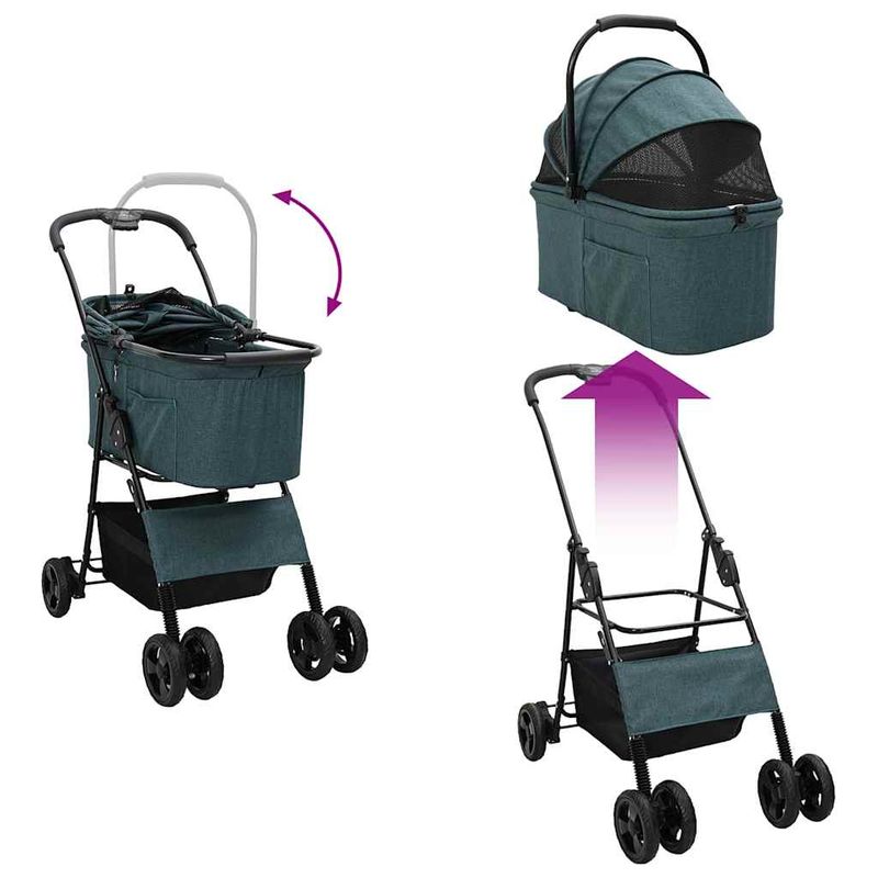 Petshop - Accesorii petshop - Culcusuri si custi - Genti si articole transport - Carucior pentru Pisici Pliante Ajustabil Verde 81 x 47 x 99 cm - Infinity.ro