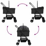 Petshop - Accesorii petshop - Culcusuri si custi - Genti si articole transport - Carucior pentru Pisici Pliante Ajustabil Negru 81 x 47 x 99 cm - Infinity.ro
