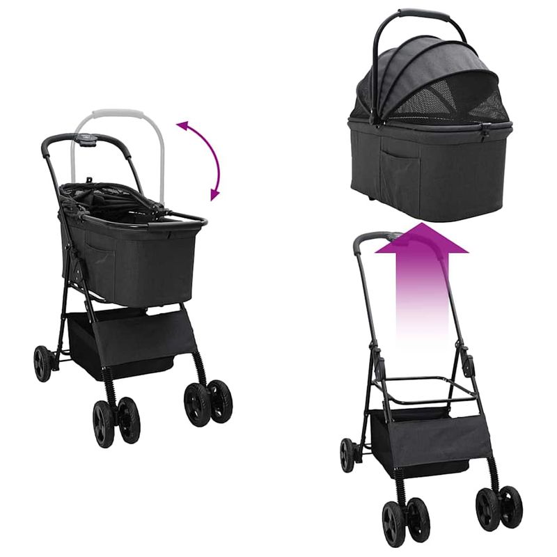 Petshop - Accesorii petshop - Culcusuri si custi - Genti si articole transport - Carucior pentru Pisici Pliante Ajustabil Negru 81 x 47 x 99 cm - Infinity.ro