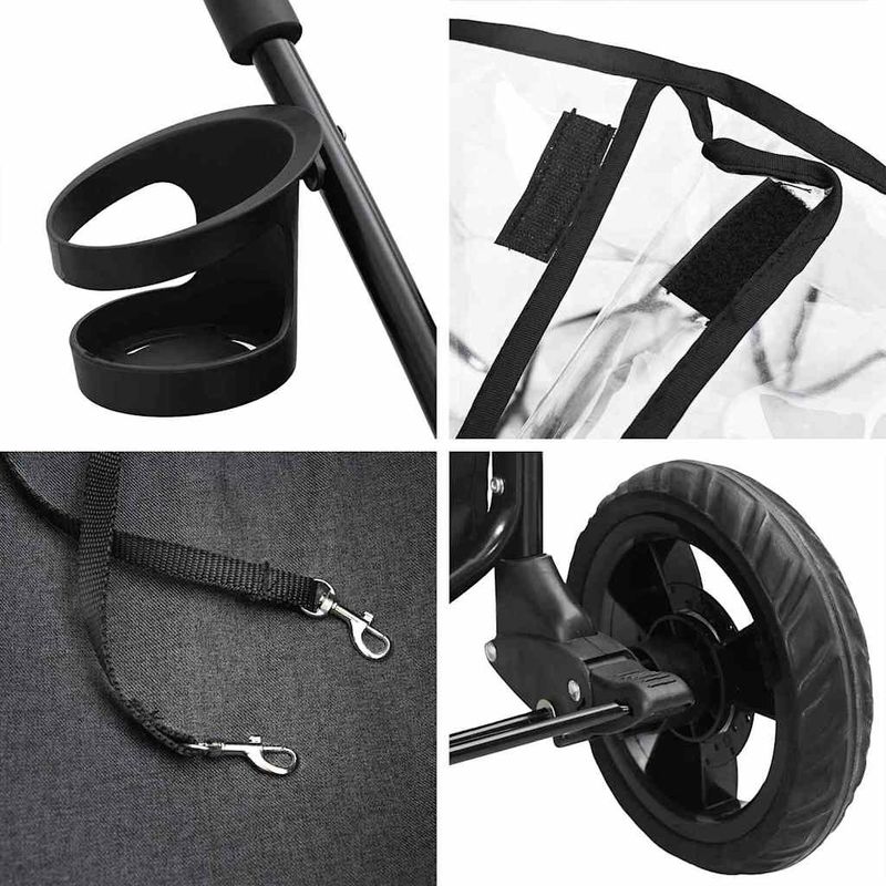 Petshop - Accesorii petshop - Culcusuri si custi - Genti si articole transport - Carucior pentru Pisici Pliante Ajustabil Negru 78 x 54 x 101 cm - Infinity.ro