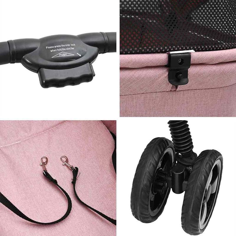 Petshop - Accesorii petshop - Culcusuri si custi - Genti si articole transport - Carucior pentru Pisici Pliante Ajustabil Roz 81 x 47 x 99 cm - Infinity.ro