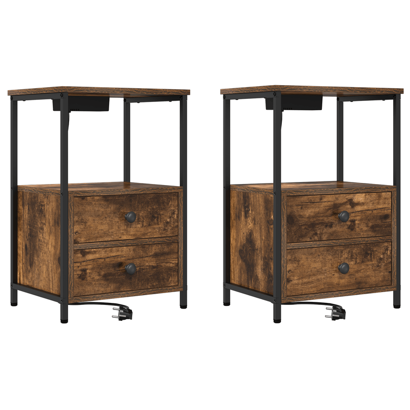 Casa si Gradina - Mobilier - Comode si corpuri - Noptiere - Cabinet de noptiere cu statie de incarcare 2 pcs Stejar afumat - Infinity.ro