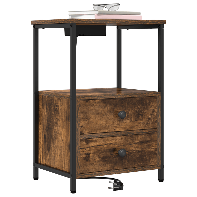 Casa si Gradina - Mobilier - Comode si corpuri - Noptiere - Cabinet de noptiere cu statie de incarcare 2 pcs Stejar afumat - Infinity.ro