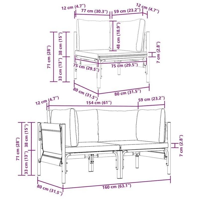Casa si Gradina - Gradina si terasa - Mobilier exterior - Canapele si fotolii gradina - Seturi de mobilier de exterior cu perna cu perna 2 pcs Antracit - Infinity.ro