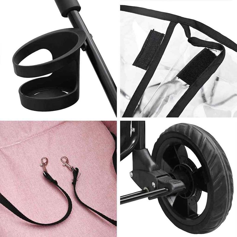 Petshop - Accesorii petshop - Culcusuri si custi - Genti si articole transport - Carucior pentru Pisici Pliante Ajustabil Roz 78 x 54 x 101 cm - Infinity.ro