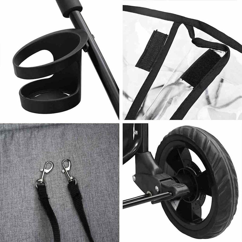 Petshop - Accesorii petshop - Culcusuri si custi - Genti si articole transport - Carucior pentru Pisici Pliante Ajustabil Gri 78 x 54 x 101 cm - Infinity.ro