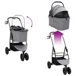 Petshop - Accesorii petshop - Culcusuri si custi - Genti si articole transport - Carucior pentru Pisici Pliante Ajustabil Gri 78 x 54 x 101 cm - Infinity.ro