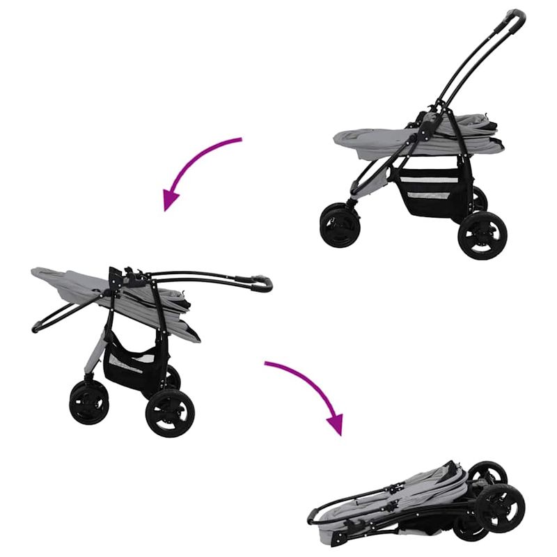 Petshop - Accesorii petshop - Culcusuri si custi - Genti si articole transport - Carucior pentru Pisici Pliante Ajustabil Gri 78 x 54 x 101 cm - Infinity.ro