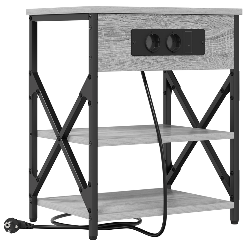 Casa si Gradina - Mobilier - Comode si corpuri - Noptiere - Cabinet de noptiere cu statie de incarcare cu raft sonoma gri - Infinity.ro