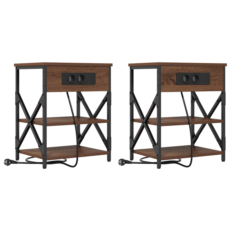 Casa si Gradina - Mobilier - Comode si corpuri - Noptiere - Cabinet de noptiere cu statie de incarcare 2 pcs Stejar brun - Infinity.ro