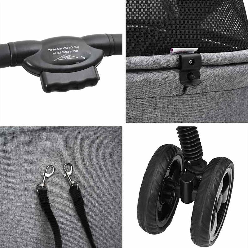 Petshop - Accesorii petshop - Culcusuri si custi - Genti si articole transport - Carucior pentru Pisici Pliante Ajustabil Gri 81 x 47 x 99 cm - Infinity.ro