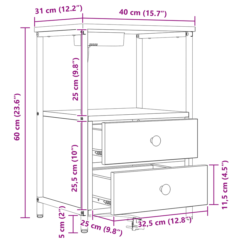 Casa si Gradina - Mobilier - Comode si corpuri - Noptiere - Cabinet de noptiere cu statie de incarcare Stejar brun - Infinity.ro