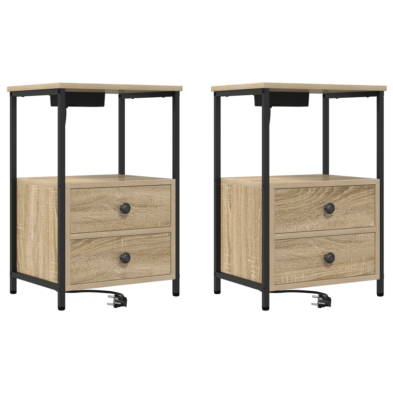 Casa si Gradina - Mobilier - Comode si corpuri - Noptiere - Cabinet de noptiere cu statie de incarcare 2 pcs Stejar sonoma - Infinity.ro