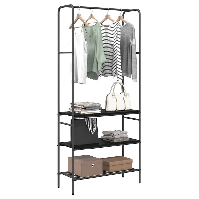 Casa si Gradina - Mobilier - Organizare si depozitare - Cuiere - Suport pentru haine cu rafturi Stejar negru 77 x 30 x 171 cm - Infinity.ro