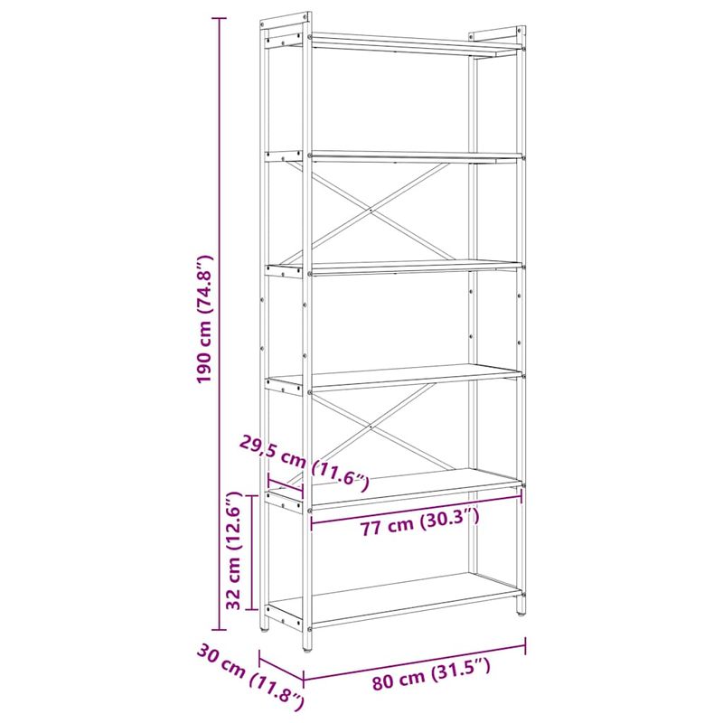 Casa si Gradina - Mobilier - Biblioteci si rafturi - Biblioteci - Biblioteca Stejar afumat 80 x 30 x 188 cm Lemn si otel - Infinity.ro