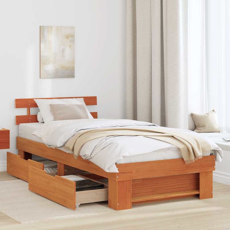 Casa si Gradina - Mobilier - Paturi si accesorii - Paturi - Cadru de pat Maro ceruit 90 x 190 cm Lemn de brad solid - Infinity.ro