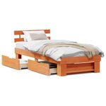 Casa si Gradina - Mobilier - Paturi si accesorii - Paturi - Cadru de pat cu sertar cu headboard cu depozitare Maro ceruit 90 x 200 cm Lemn de brad - Infinity.ro