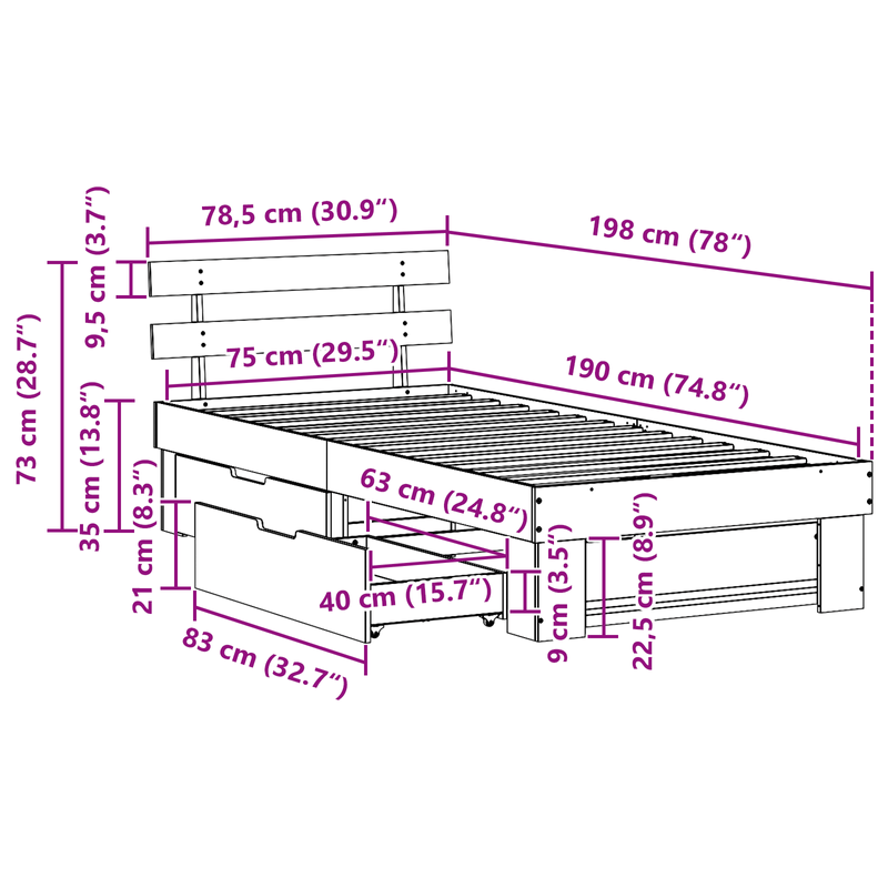 Casa si Gradina - Mobilier - Paturi si accesorii - Paturi - Cadru de pat Maro ceruit 75 x 190 cm Lemn de brad solid - Infinity.ro
