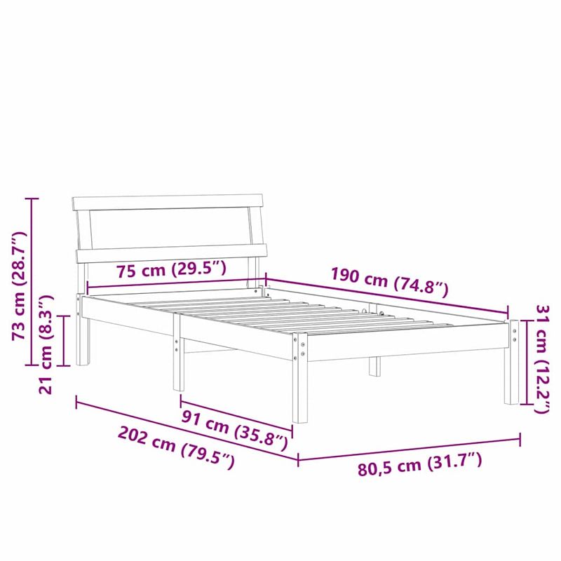 Casa si Gradina - Mobilier - Paturi si accesorii - Paturi - Cadru de pat Maro ceruit 75 x 190 cm Lemn de brad - Infinity.ro