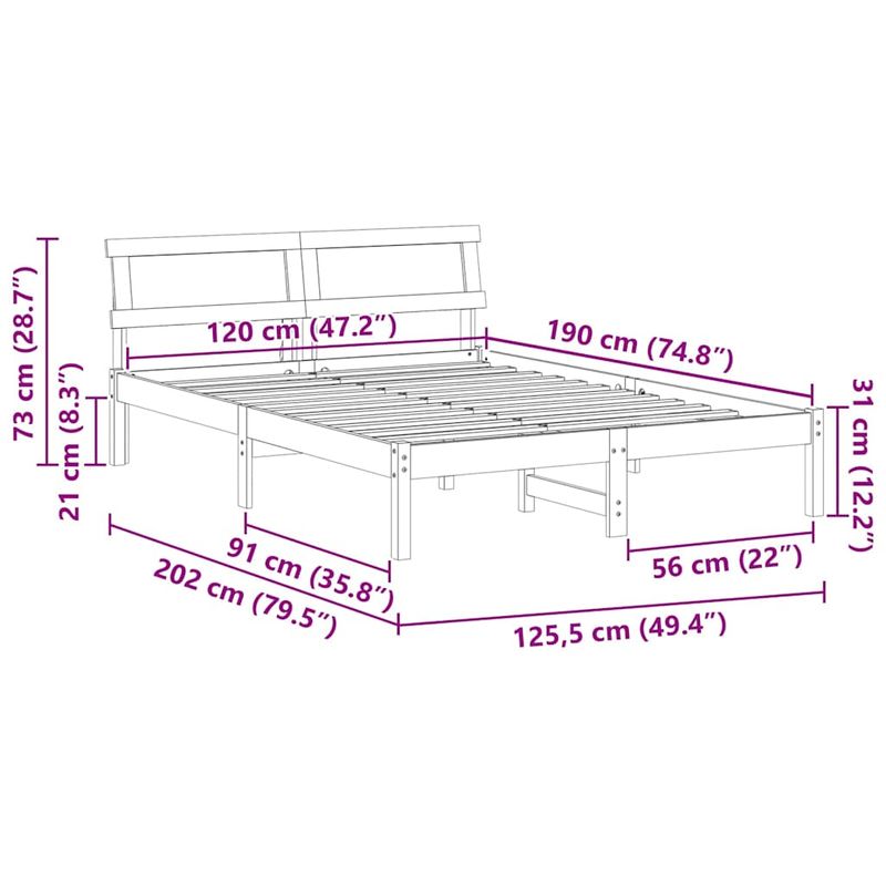 Casa si Gradina - Mobilier - Paturi si accesorii - Paturi - Cadru de pat Alb 120 x 190 cm Lemn de brad - Infinity.ro
