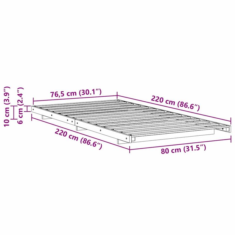 Casa si Gradina - Mobilier - Paturi si accesorii - Paturi - Cadru de pat de podea Maro ceruit 80 x 220 cm Lemn masiv de pin - Infinity.ro