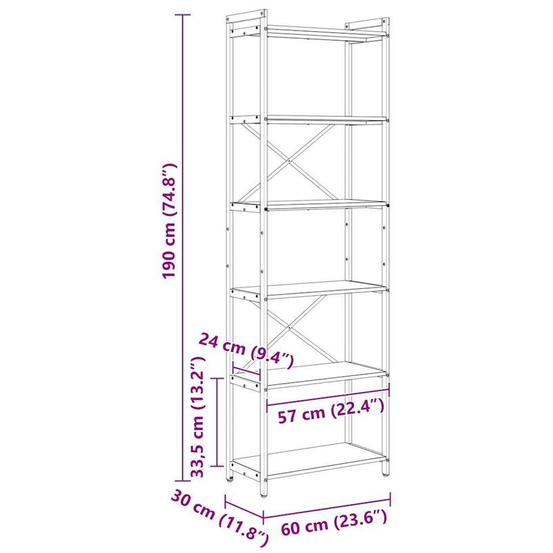 Casa si Gradina - Mobilier - Biblioteci si rafturi - Biblioteci - Biblioteca Stejar sonoma 60 x 30 x 188 cm MDF si Otel - Infinity.ro