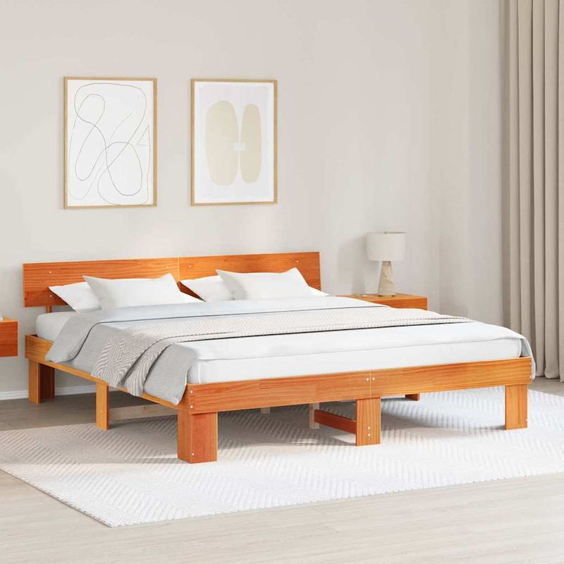 Casa si Gradina - Mobilier - Paturi si accesorii - Paturi - Cadru de pat cu headboard Maro ceruit 180 x 200 cm Lemn de brad - Infinity.ro