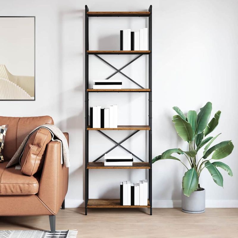 Casa si Gradina - Mobilier - Biblioteci si rafturi - Biblioteci - Biblioteca Stejar afumat 60 x 30 x 188 cm MDF si Otel - Infinity.ro