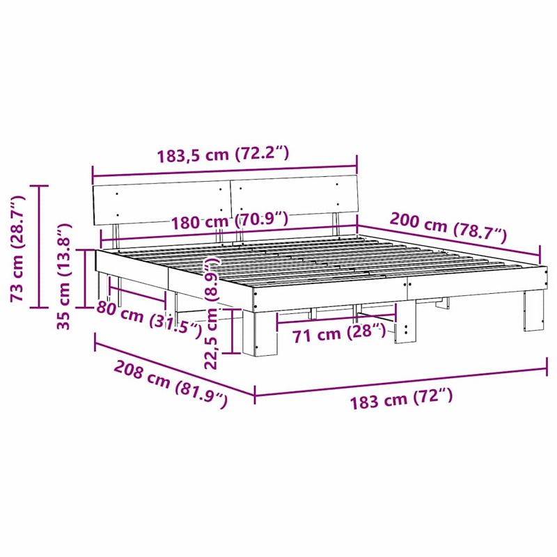 Casa si Gradina - Mobilier - Paturi si accesorii - Paturi - Cadru de pat cu headboard Maro ceruit 180 x 200 cm Lemn de brad - Infinity.ro
