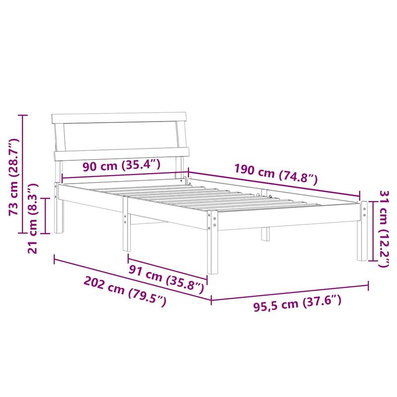 Casa si Gradina - Mobilier - Paturi si accesorii - Paturi - Cadru de pat Maro 90 x 190 cm Lemn de brad solid - Infinity.ro