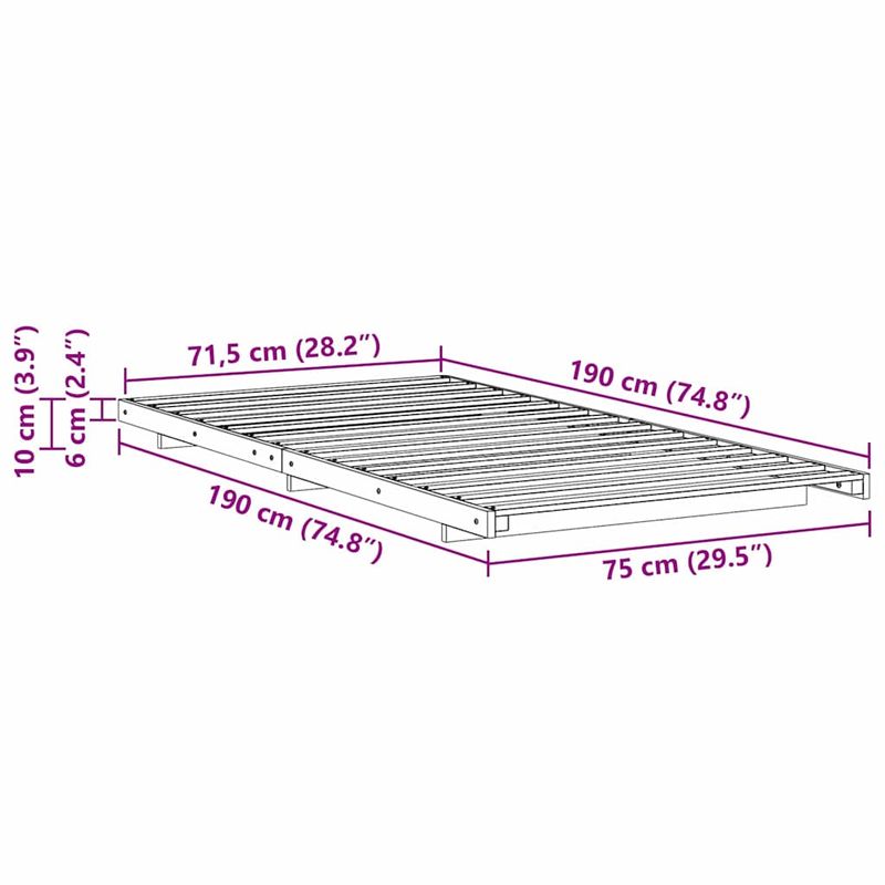 Casa si Gradina - Mobilier - Paturi si accesorii - Paturi - Cadru de pat de podea Alb 75 x 190 cm Lemn masiv de pin - Infinity.ro