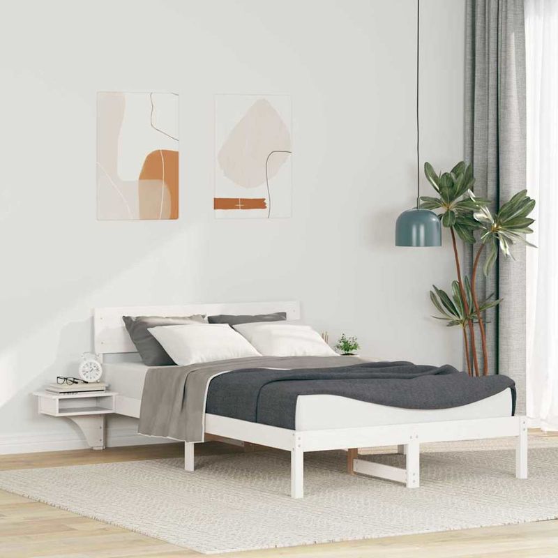 Casa si Gradina - Mobilier - Paturi si accesorii - Paturi - Cadru de pat cu mese laterale cu headboard Alb 140 x 200 cm - Infinity.ro