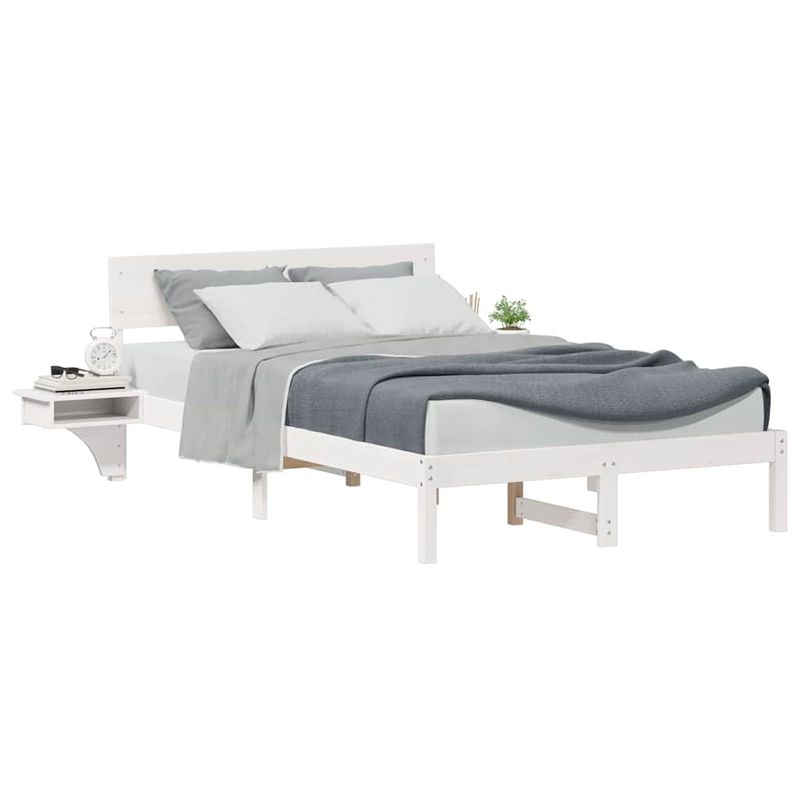 Casa si Gradina - Mobilier - Paturi si accesorii - Paturi - Cadru de pat cu mese laterale cu headboard Alb 140 x 200 cm - Infinity.ro