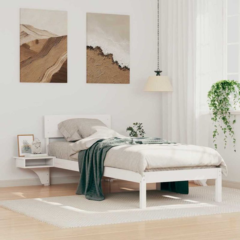 Casa si Gradina - Mobilier - Paturi si accesorii - Paturi - Cadru de pat cu mese laterale Alb 75 x 190 cm Lemn masiv de pin - Infinity.ro
