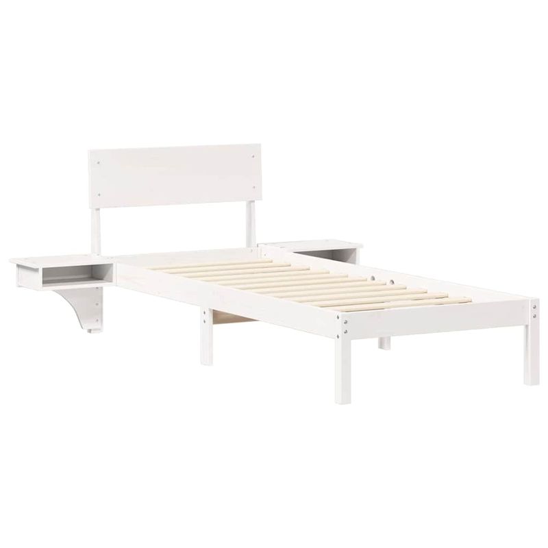 Casa si Gradina - Mobilier - Paturi si accesorii - Paturi - Cadru de pat cu mese laterale Alb 75 x 190 cm Lemn masiv de pin - Infinity.ro
