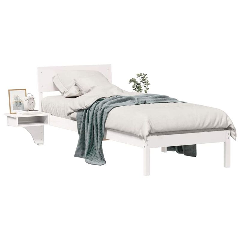 Casa si Gradina - Mobilier - Paturi si accesorii - Paturi - Cadru de pat cu mese laterale Alb 75 x 190 cm Lemn masiv de pin - Infinity.ro