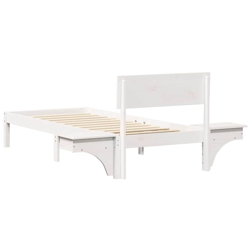 Casa si Gradina - Mobilier - Paturi si accesorii - Paturi - Cadru de pat cu mese laterale Alb 75 x 190 cm Lemn masiv de pin - Infinity.ro
