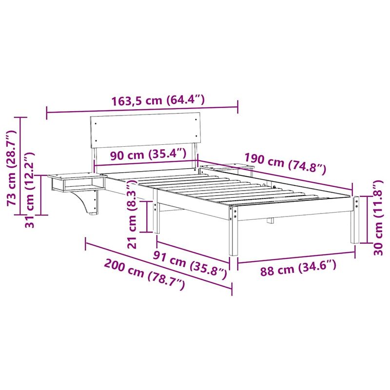 Casa si Gradina - Mobilier - Paturi si accesorii - Paturi - Cadru de pat cu mese laterale cu headboard Maro 90 x 190 cm - Infinity.ro