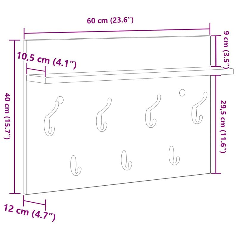 Casa si Gradina - Mobilier - Biblioteci si rafturi - Rafturi - Racator de paltoane montat pe perete sonoma gri 60 x 40 x 12 cm - Infinity.ro
