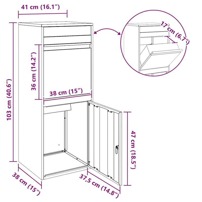 Casa si Gradina - Constructii - Depozitare, transport si protectie - Cutii postale - Cutie pentru colet Negru 41 x 38 x 103 cm Otel galvanizat - Infinity.ro