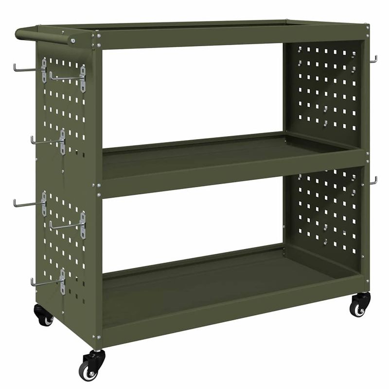 Casa si Gradina - Constructii - Depozitare, transport si protectie - Organizatoare si cutii scule - Carucior pentru unelte cu raft cu roata Olivengrønn 75 x 35 x 73 cm - Infinity.ro