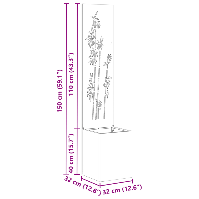 Casa si Gradina - Gradinarit si plante - Plante si ghivece - Ghivece si suporturi - Ghiveci de Gradina cu Panou Decorativ Ruginit 32 x 140 cm - Infinity.ro