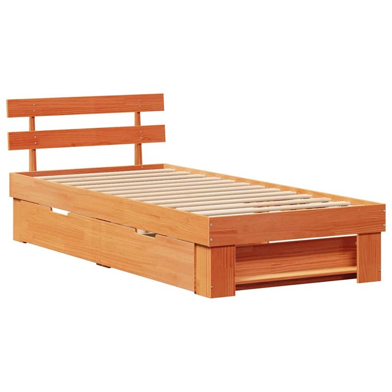 Casa si Gradina - Mobilier - Paturi si accesorii - Paturi - Cadru de pat cu sertar cu headboard cu depozitare Maro ceruit 80 x 200 cm Lemn de brad - Infinity.ro