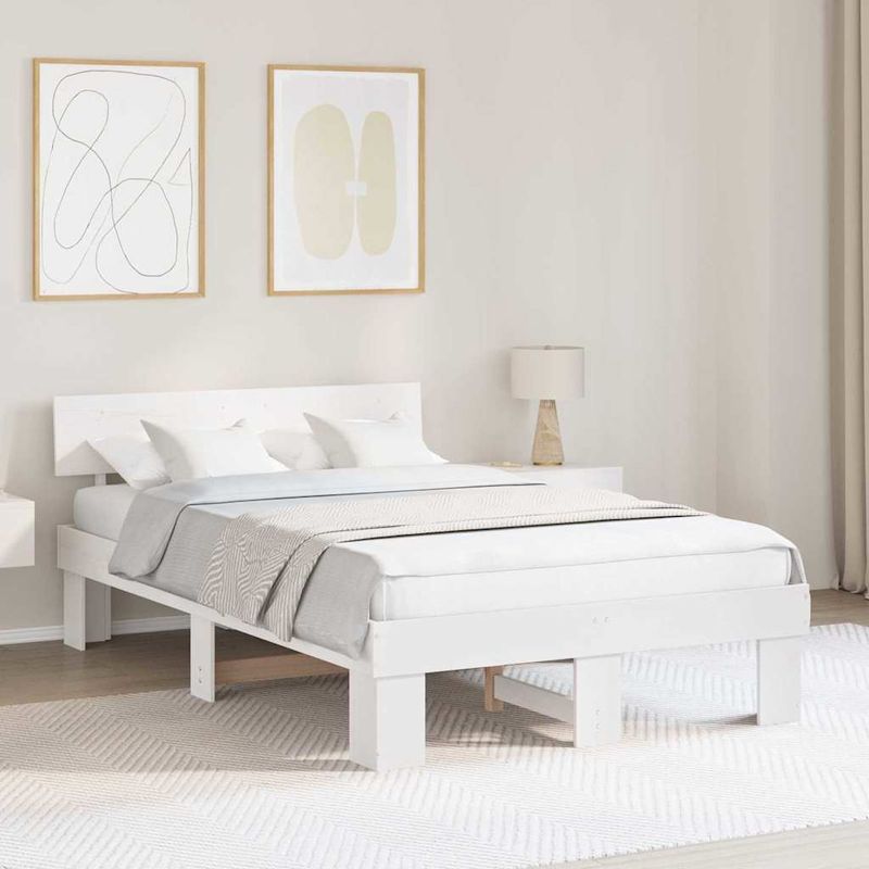 Casa si Gradina - Mobilier - Paturi si accesorii - Paturi - Cadru de pat cu headboard Alb 120 x 200 cm Lemn de brad solid - Infinity.ro