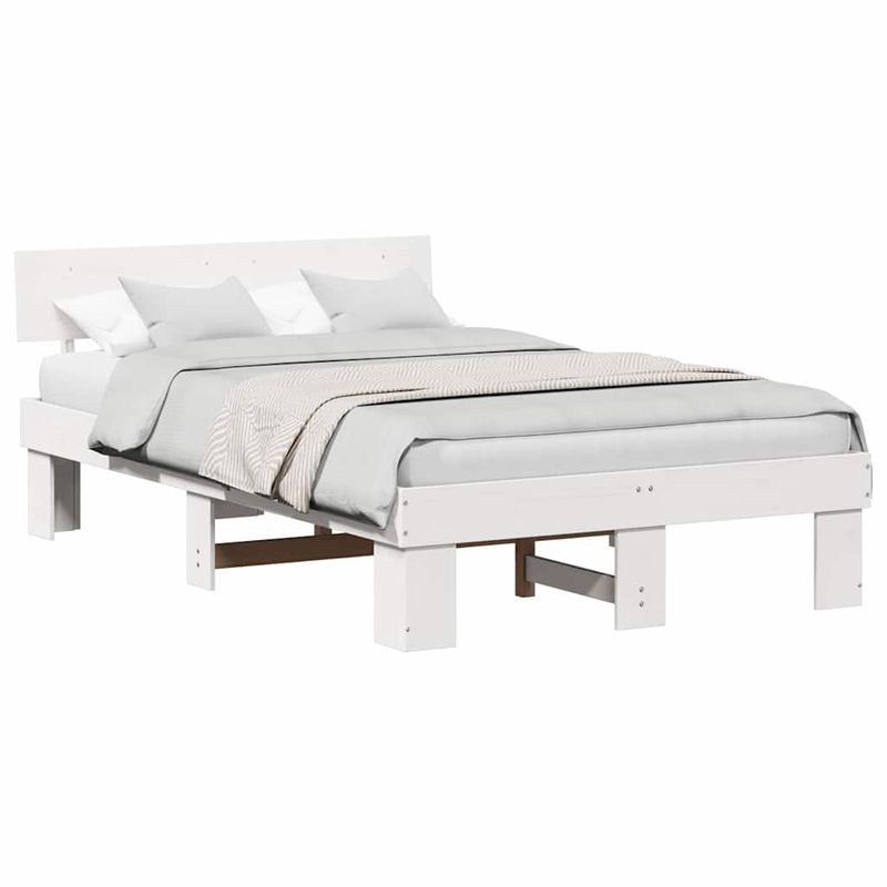 Casa si Gradina - Mobilier - Paturi si accesorii - Paturi - Cadru de pat cu headboard Alb 120 x 200 cm Lemn de brad solid - Infinity.ro