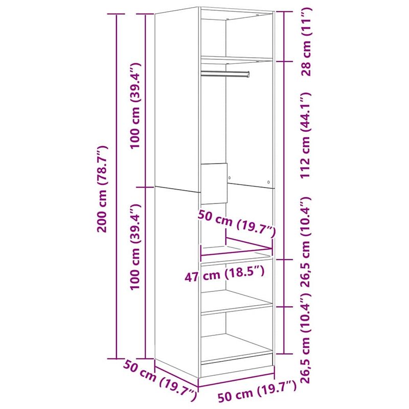 Casa si Gradina - Mobilier - Dulapuri si sifoniere - Dulapuri - Dulap cu raft stejar artizanal 50 x 50 x 200 cm Lemn compozit - Infinity.ro