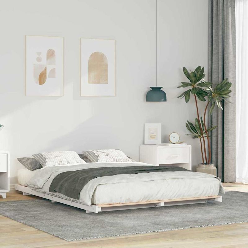 Casa si Gradina - Mobilier - Paturi si accesorii - Paturi - Cadru de pat de podea Alb 160 x 200 cm Lemn masiv de pin - Infinity.ro